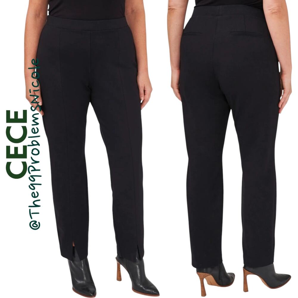 Cece Black Ponte Pants with Split Hem